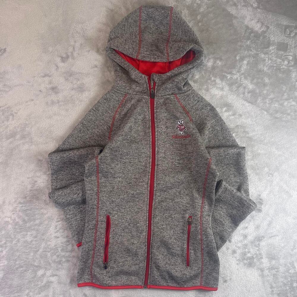 Colosseum Wisconsin Badgers Zip Hoodie Womens Medium Gray Red NCAA